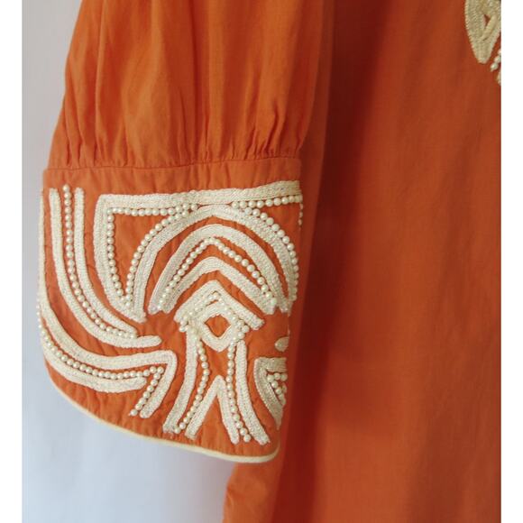 TUNICLOVE Beaded Tunic Top Size S Women Embroidered Cotton Boho Retro Orange - Picture 4 of 12